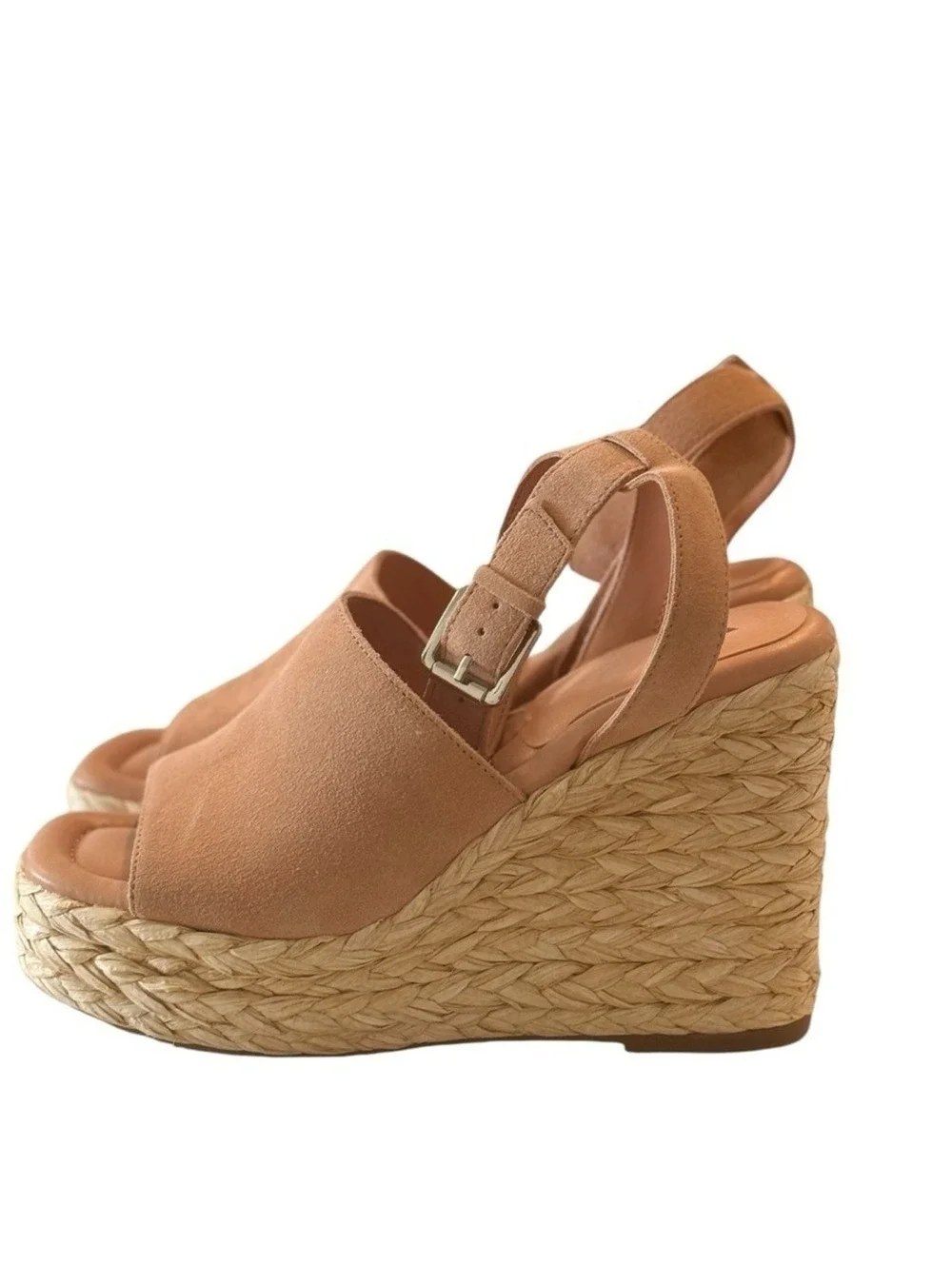 Marc Fisher LTD Nelly Espadrille Wedge Sandals Blush Suede Ankle Strap Size 8M